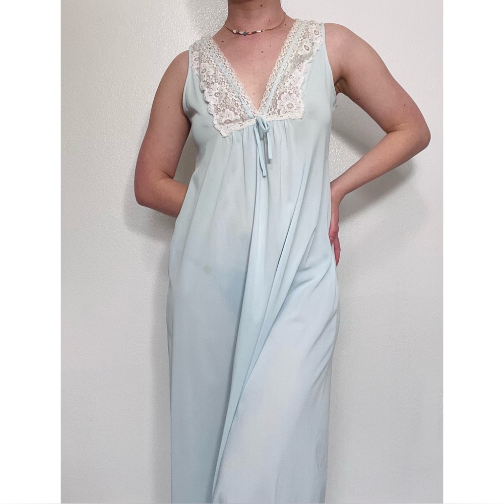Gilead | Vintage 80s Baby Blue Long Slip Dress Nightgown